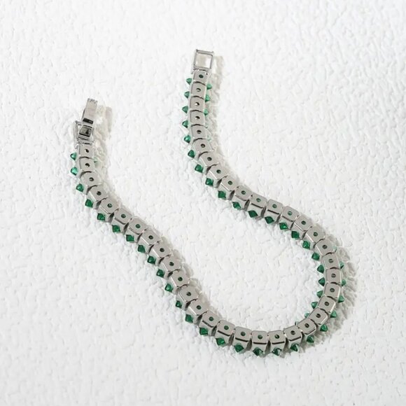 2ct Green Emerald Womens 14K White Gold Oval Gemstone Tennis Bracelet New Silver - Picture 9 of 10